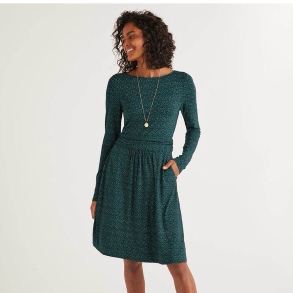 Long Sleeve Teal Print Women’s Dress